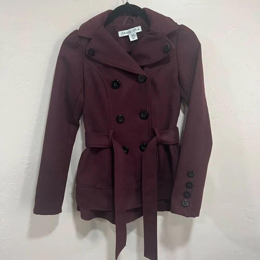 Maroon Double Breasted Lapel Collar Overcoat